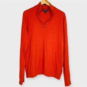 Banana Republic 1/4 Zip Sweater Mens Large Orange Cashmere Cotton Mock Neck